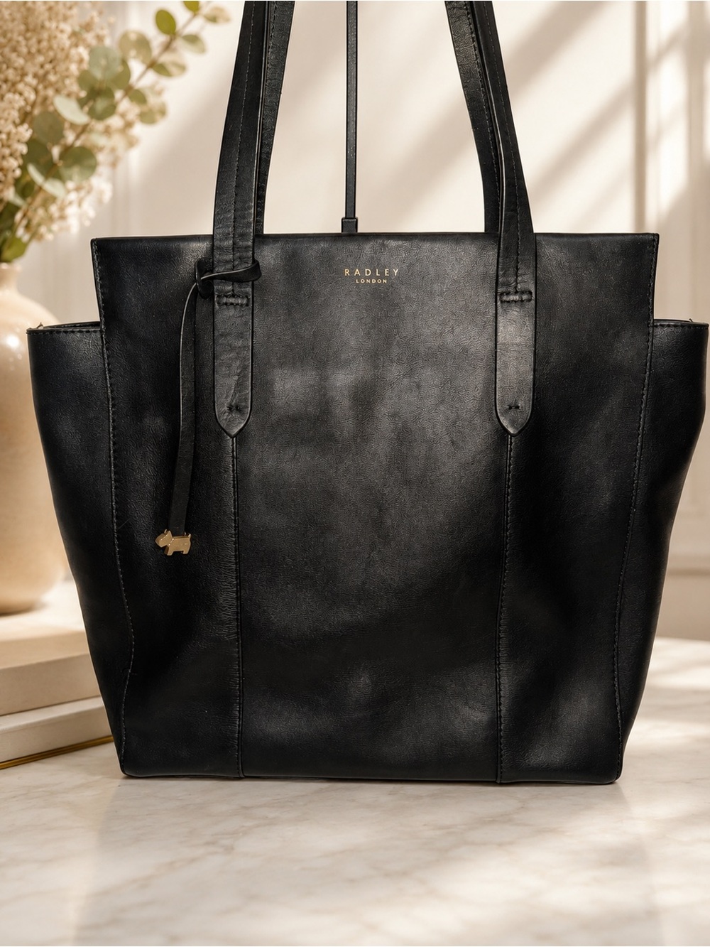 RADLEY LONDON Black Leather Tote Bag Work Laptop EUC